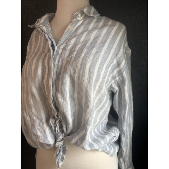 Frame Linen Chambray Distressed Top Sz Medium Loose Fit - Picture 3 of 11